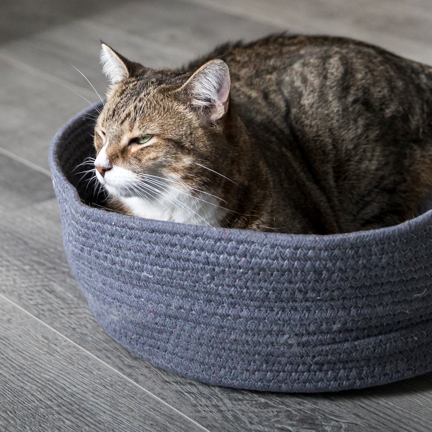 Woven basket bed for cat, gray