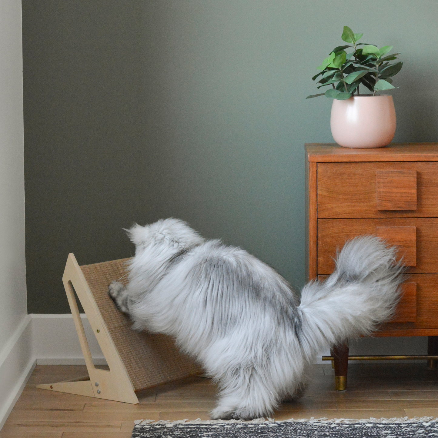 Ergonomic reversible sisal scratcher for cat, beige