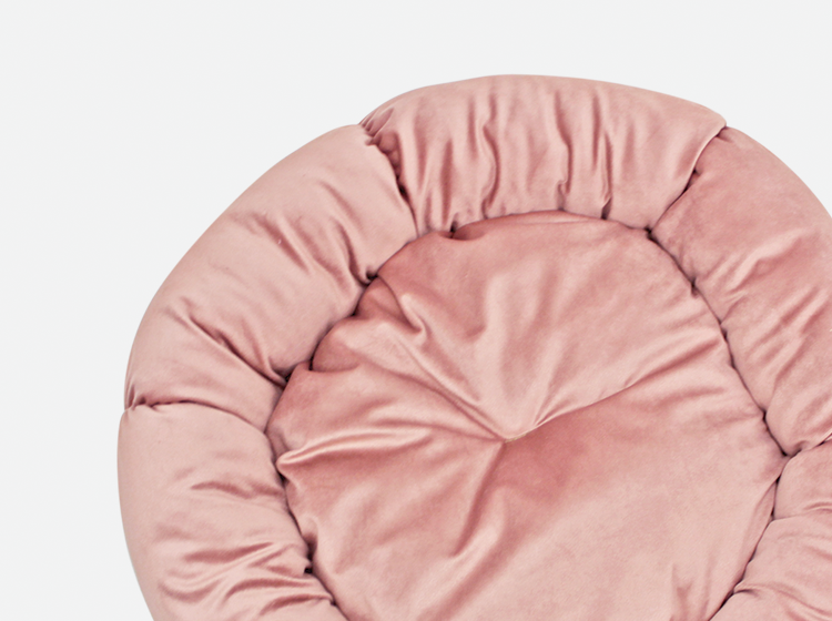 Round velvet bed for cat and small dog, pink