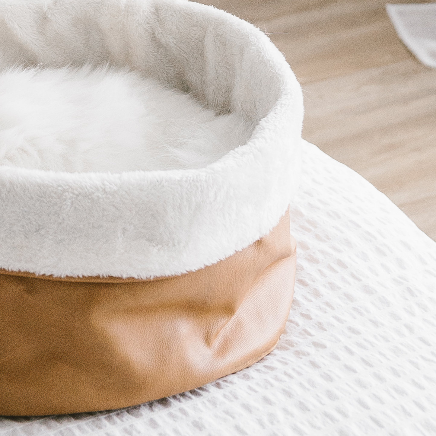 Faux leather basket bed for cat and small dog