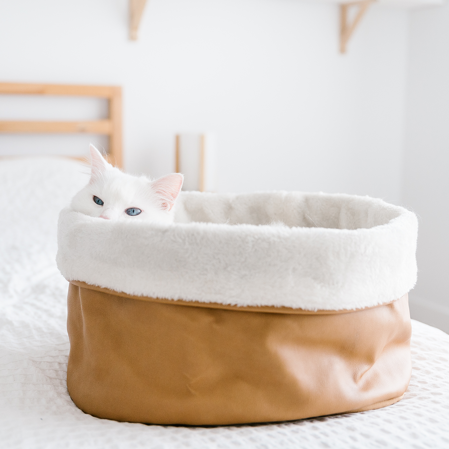 Faux leather basket bed for cat and small dog