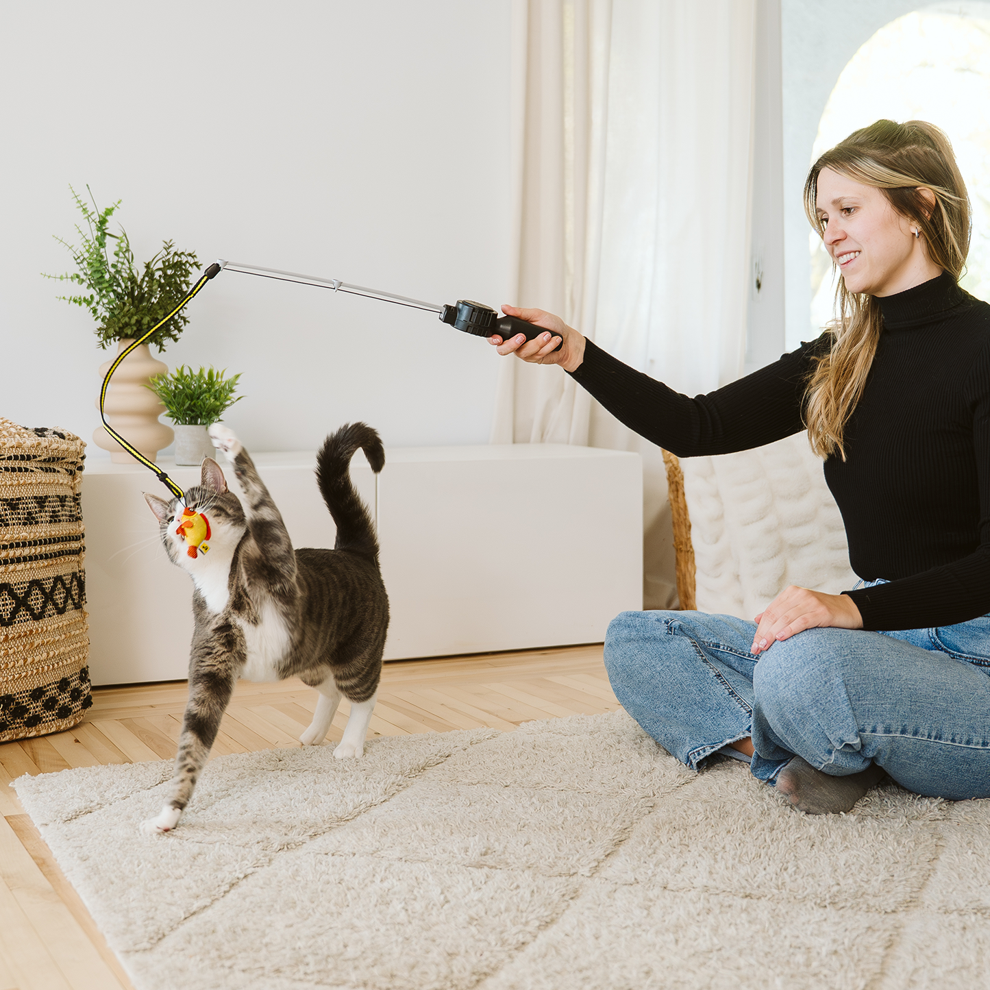 Retractable cat teaser