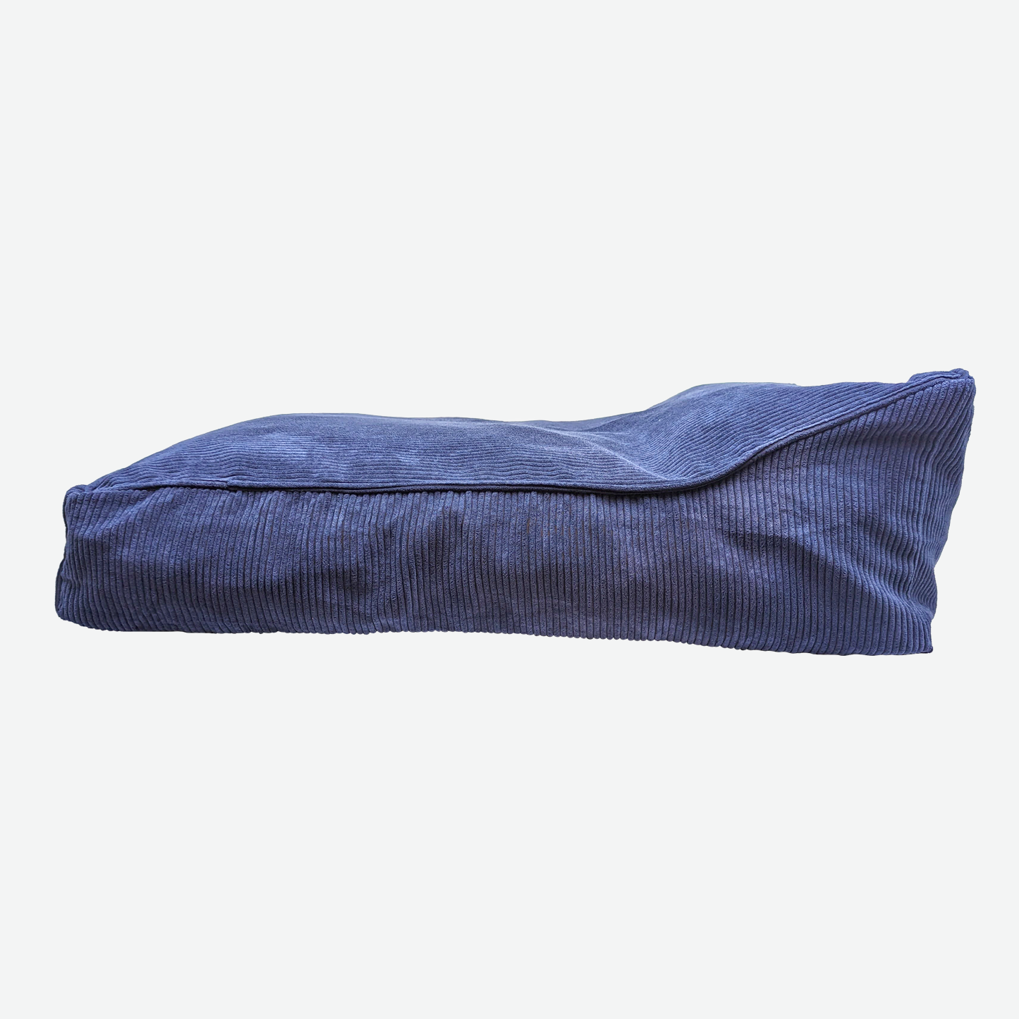 Memory foam dog bed with headrest, navy blue