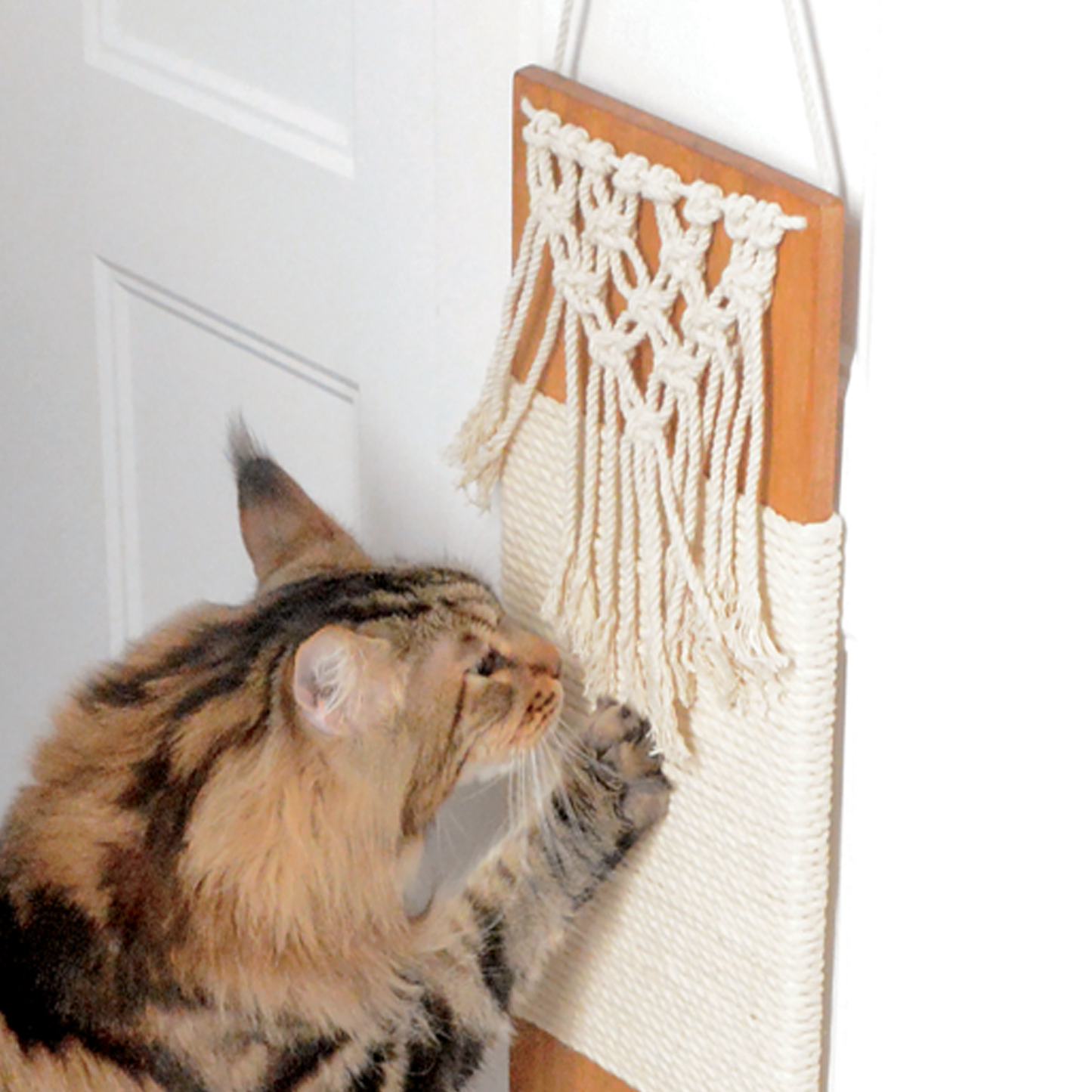 Cotton rope cat scratcher to hang, wood