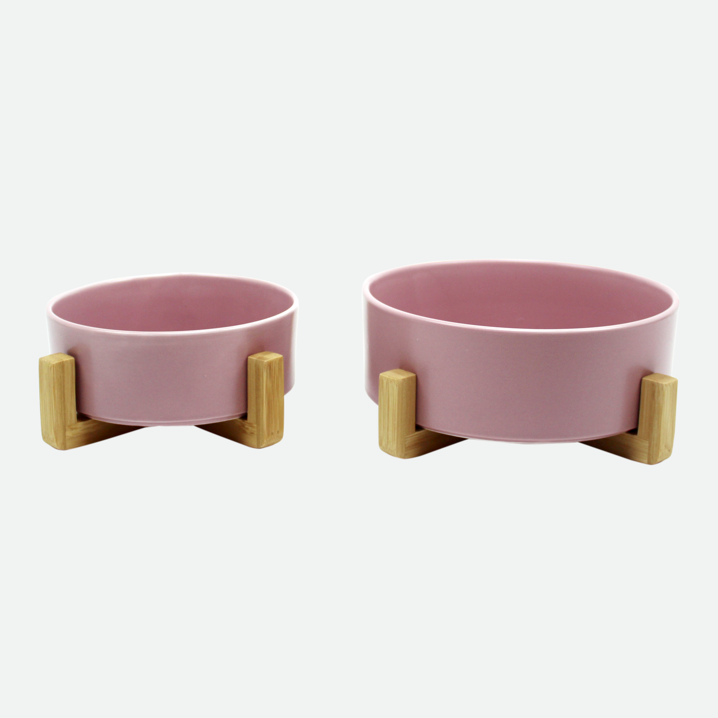 Ceramic bowl on wood pilotis for pet, pink