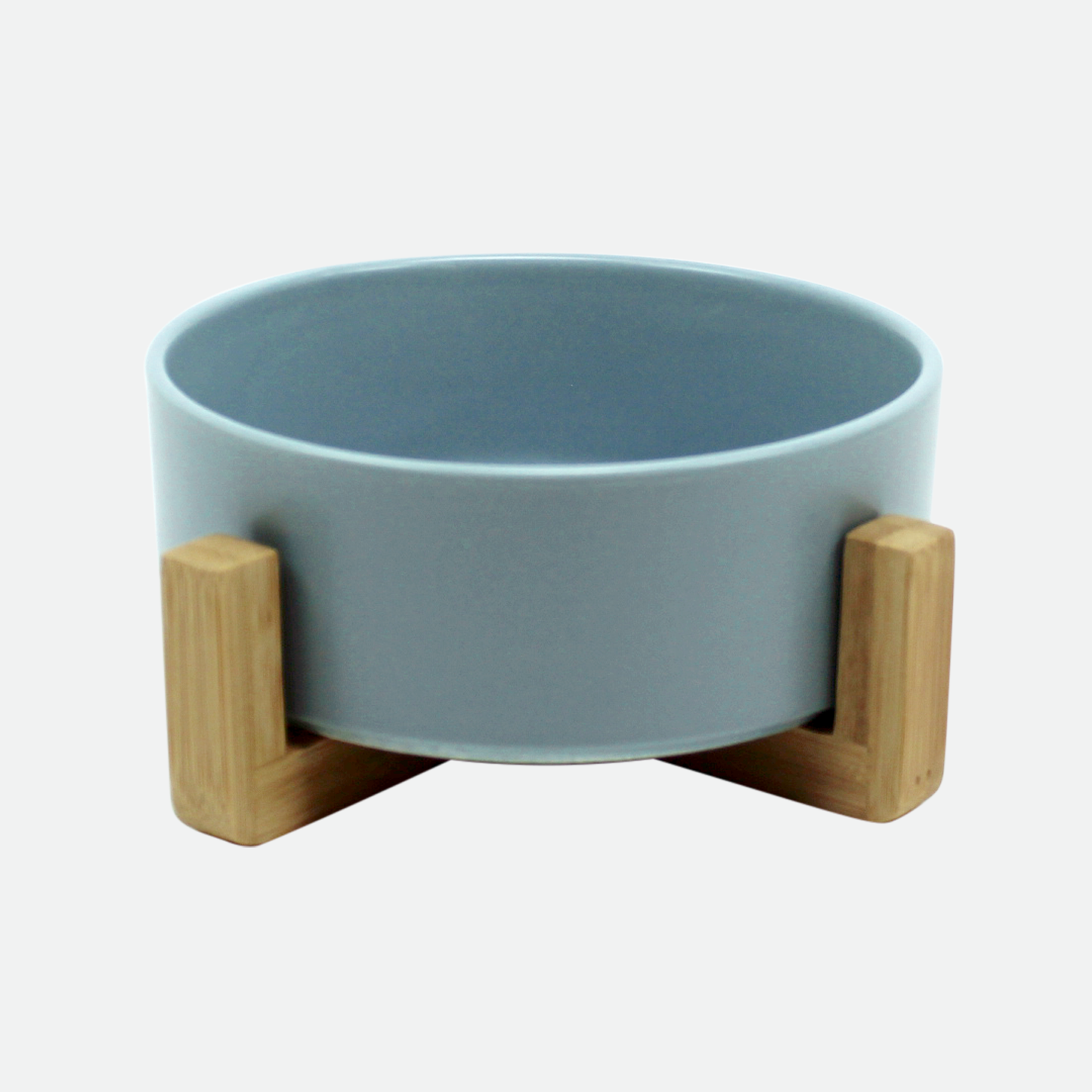 Ceramic bowl on wood pilotis for pet, turquoise