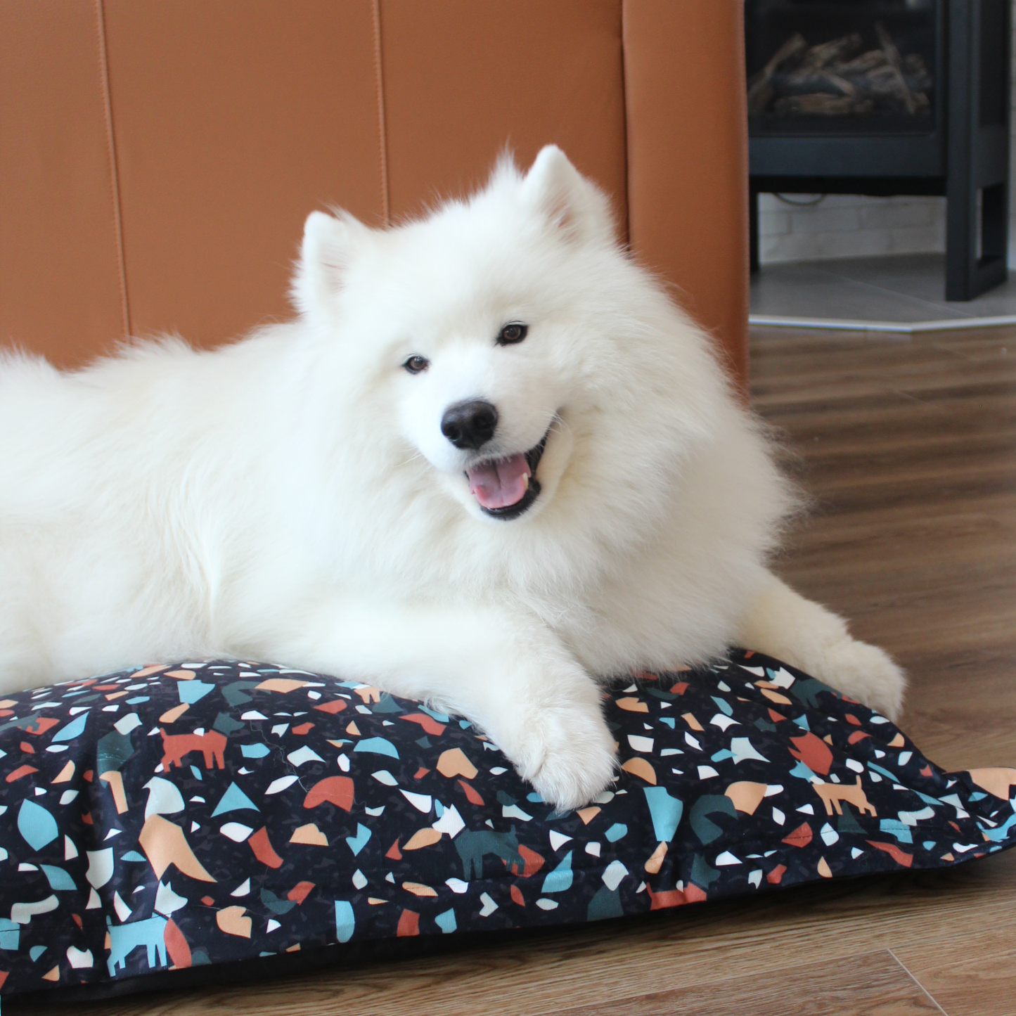 Memory foam dog bed, dark terrazzo style