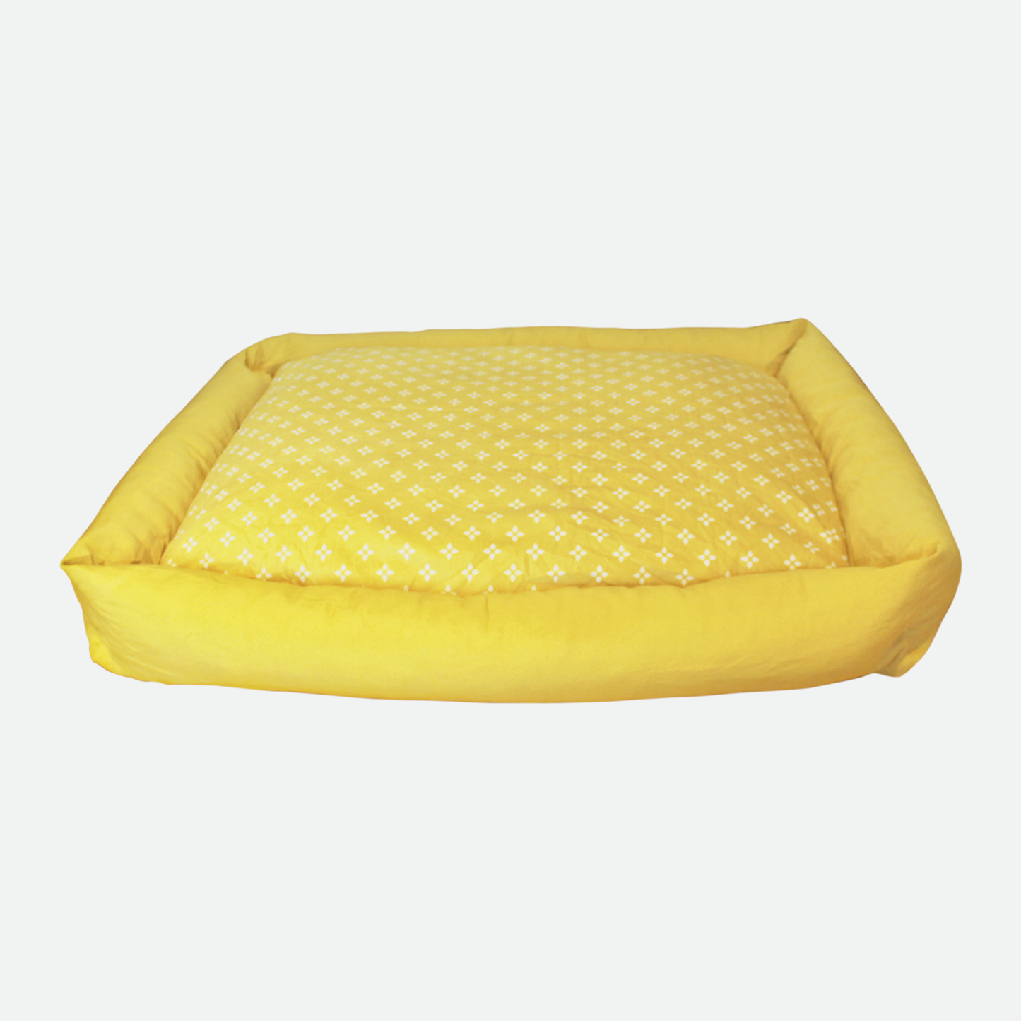 Memory foam pet bed with padded sides, geometric ocher