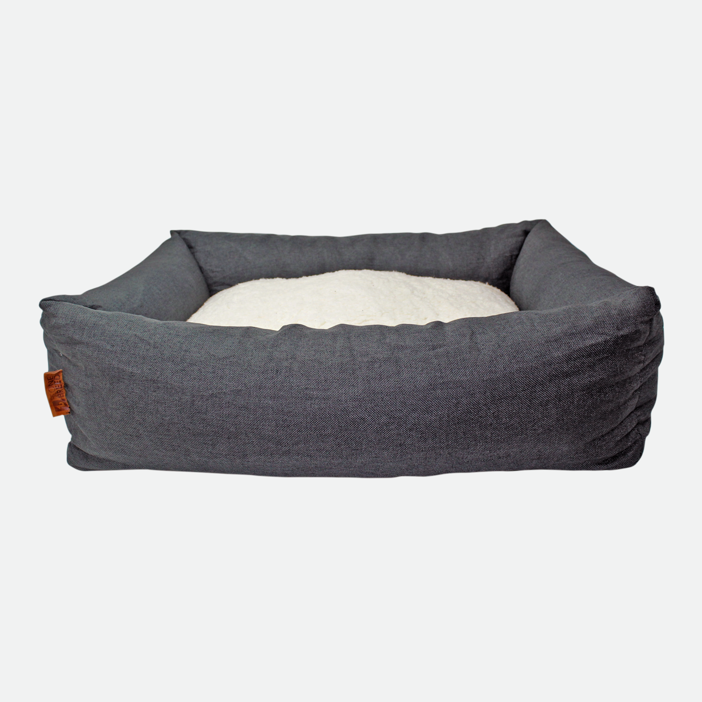 Memory foam pet bed with padded sides, gray and sherpa