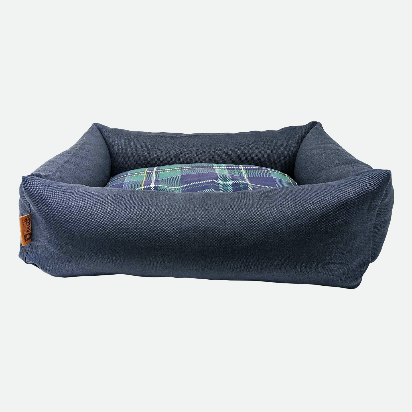 Memory foam pet bed with padded sides, varsity plaid