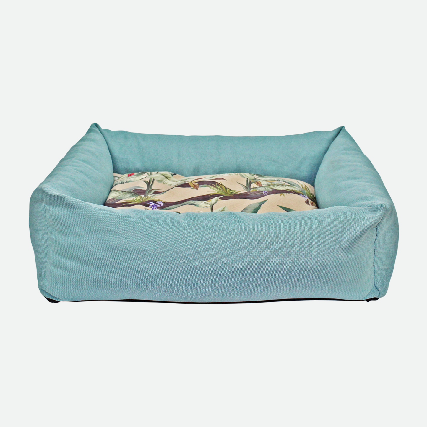Memory foam pet bed with padded sides, turquoise