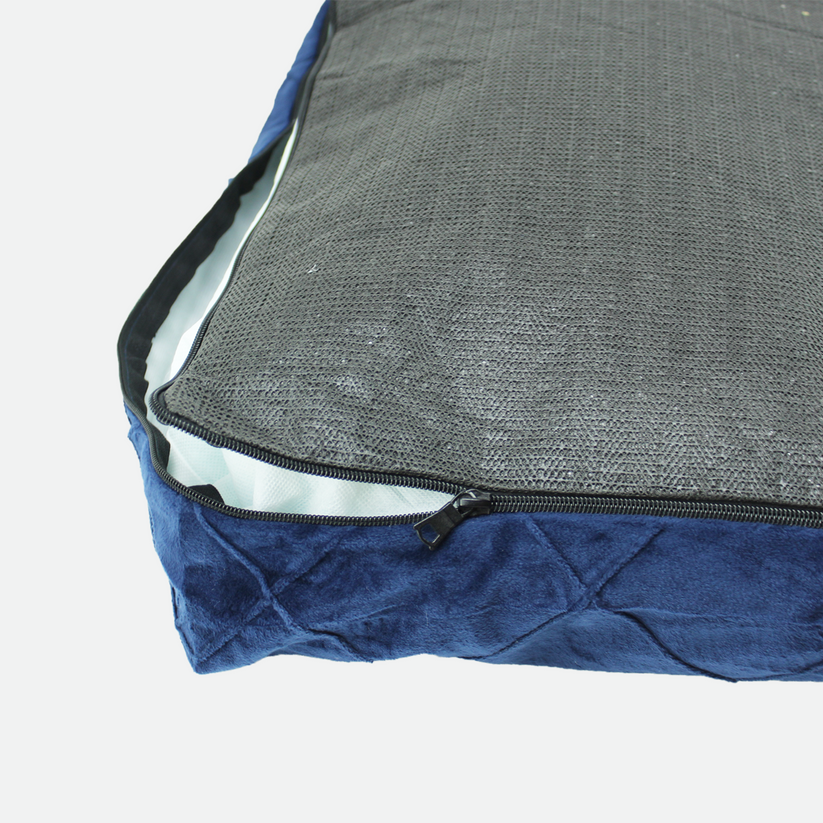 Memory foam pet bed, teal plaid style