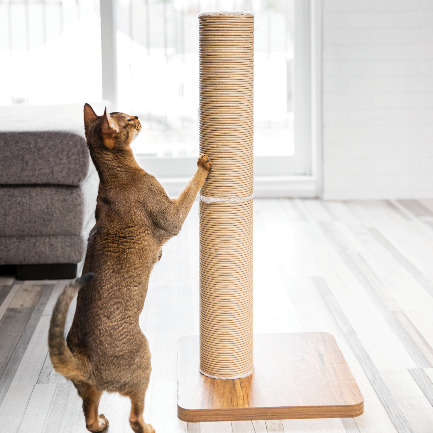 Paper rope scratcher pole for cat, beige